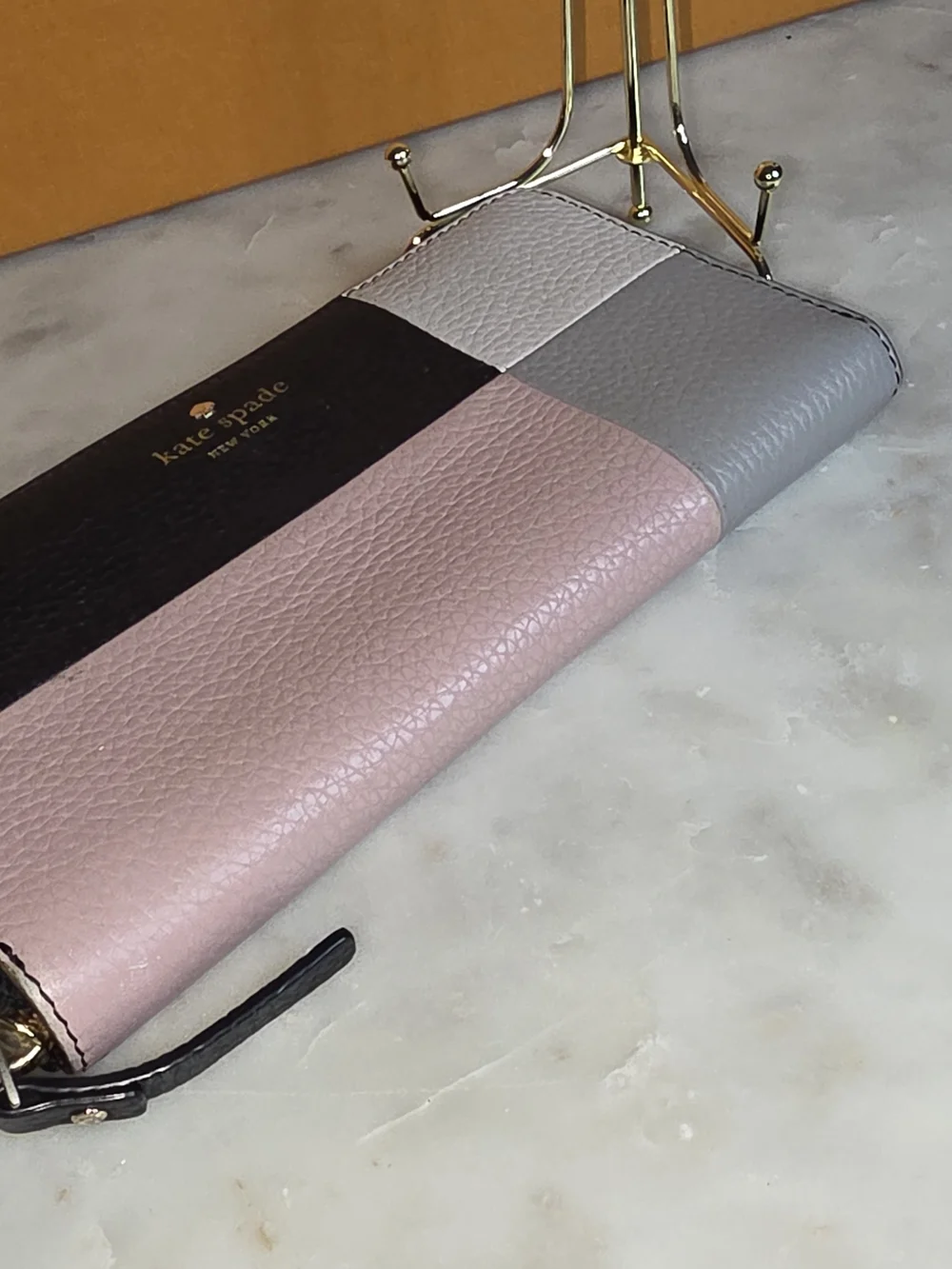 kate spade Colorblock Pebbled Leather Zip Wallet - Black, Pink, White & Gray